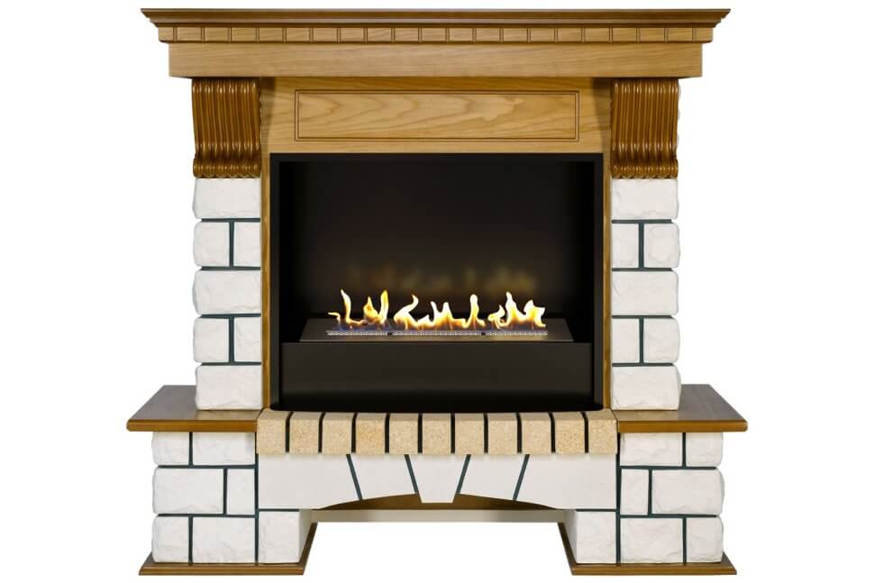 Биокамин в портале Firezo Pierre Luxe Белый Дуб, стандарт